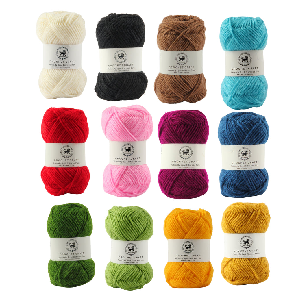 NESTNHAVEN , CrochetCraft , yarn kit , Pack of 12 Wool balls ( 1 ball / 20 Grams) , 240 grams (aprox) , Ultra Premium Luxury wool Yarn in vibrant colors for Crochet, Amigurumi, Embroidery, Toys, Garments, Flowers  (Bright set)