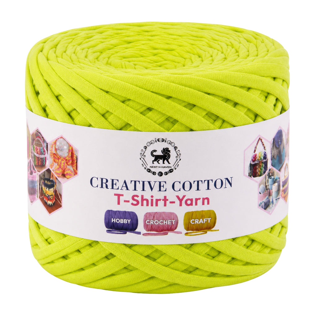 Creative Cotton | T-Shirt Yarn Carpet, Knitting Yarn for Hand Knitting DIY Bags, Baskets, Crocheting Projects 200 GMS (Neon Green )