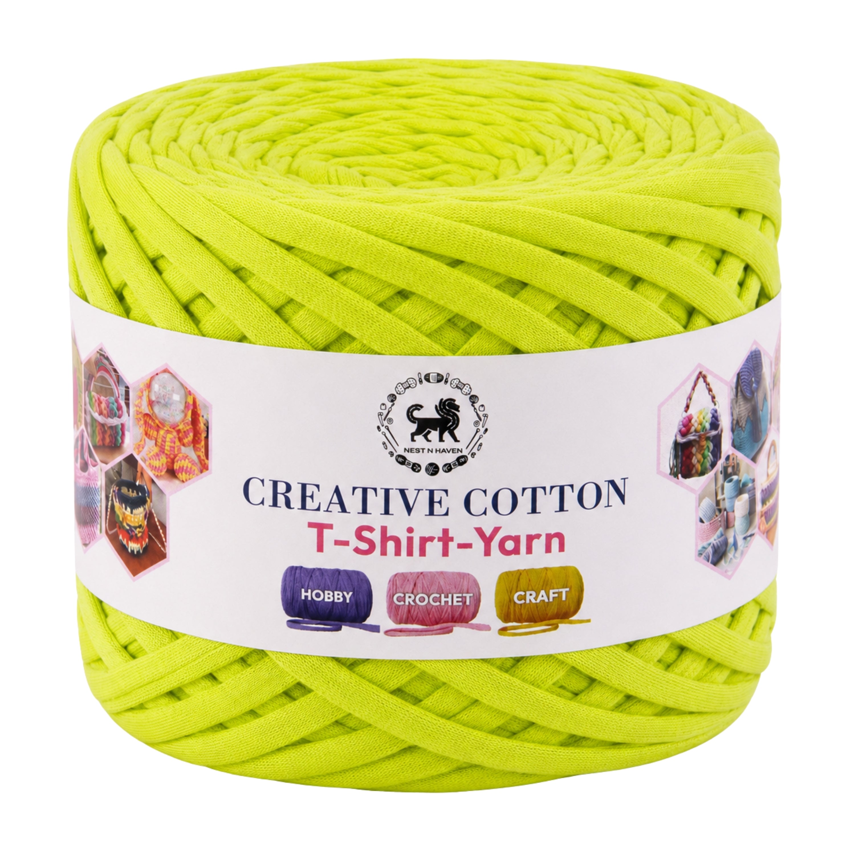 Creative Cotton | T-Shirt Yarn Carpet, Knitting Yarn for Hand Knitting DIY Bags, Baskets, Crocheting Projects 200 GMS (Neon Green )