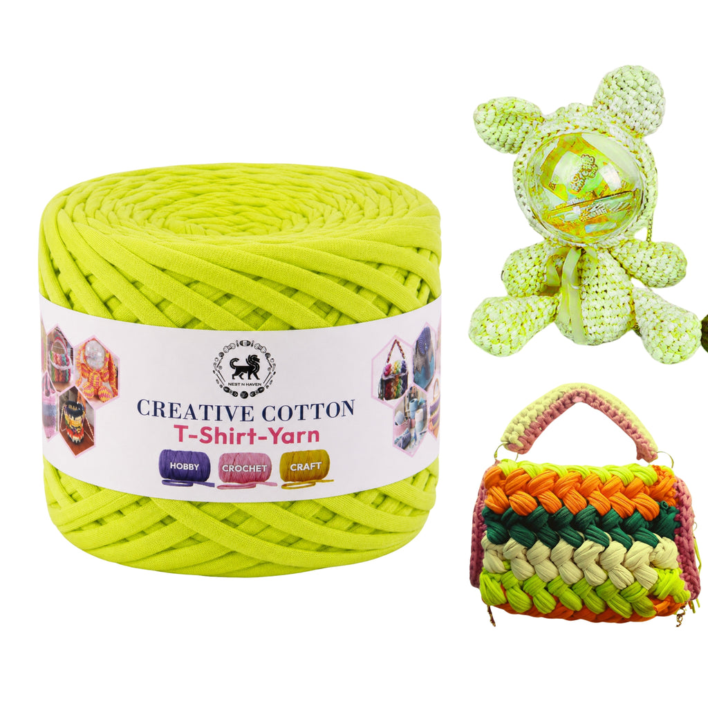 Creative Cotton | T-Shirt Yarn Carpet, Knitting Yarn for Hand Knitting DIY Bags, Baskets, Crocheting Projects 200 GMS (Neon Green )