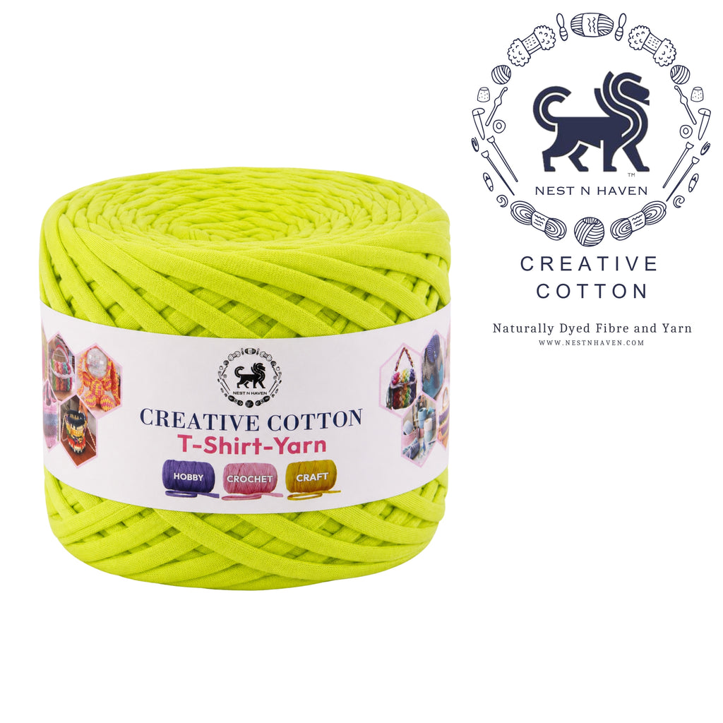 Creative Cotton | T-Shirt Yarn Carpet, Knitting Yarn for Hand Knitting DIY Bags, Baskets, Crocheting Projects 200 GMS (Neon Green )