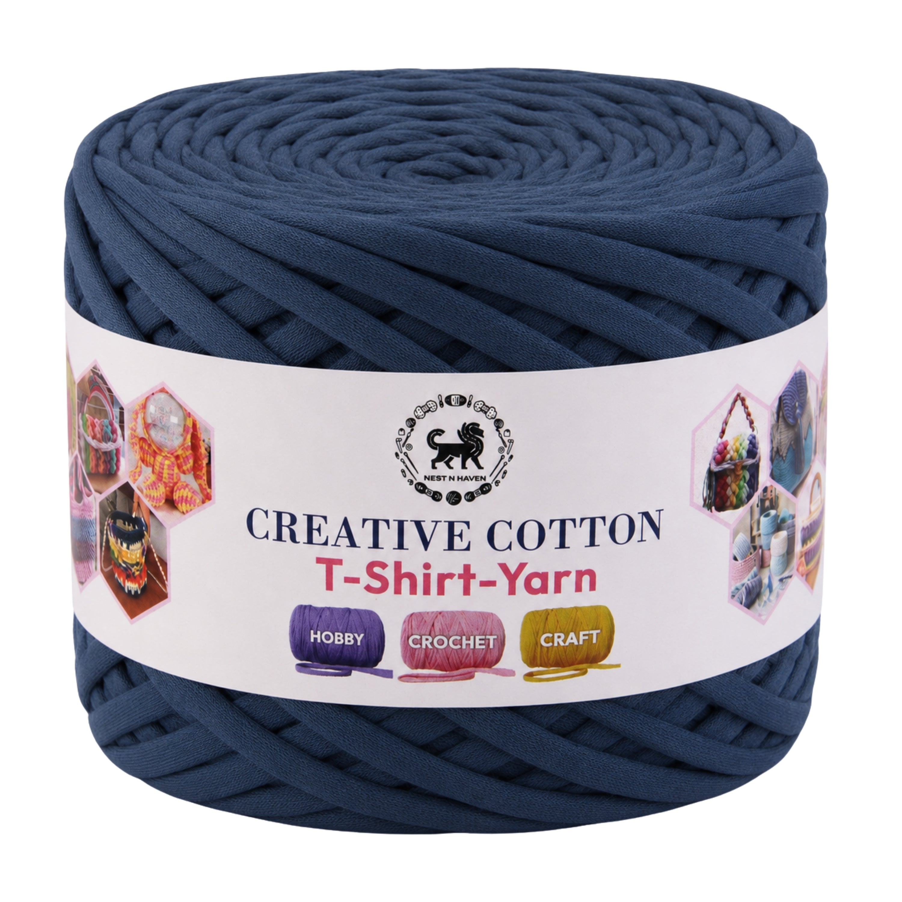 Creative Cotton | T-Shirt Yarn Carpet, Knitting Yarn for Hand Knitting DIY Bags, Baskets, Crocheting Projects 200 GMS (Denim Blue)