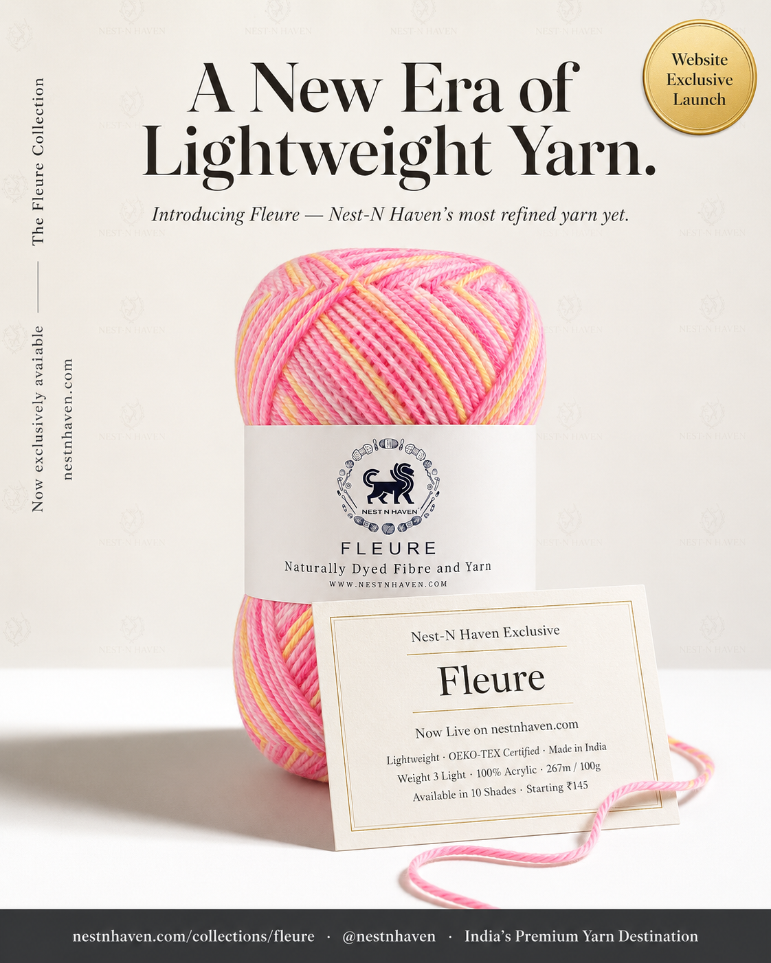 Fleure Yarn – Lightweight Knitting & Crochet acrylic Yarn , 100 grams  | Nest-N Haven | Shade - pink yellow flemingo
