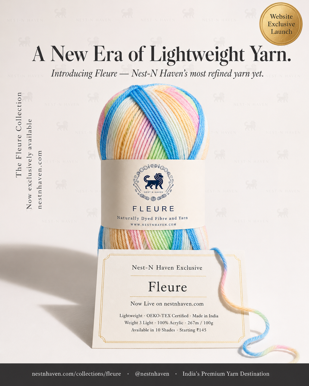 Fleure Yarn SE  – Lightweight Knitting & Crochet acrylic Yarn , 100 grams  | Nest-N Haven | Shade - Rainbow Sorbet