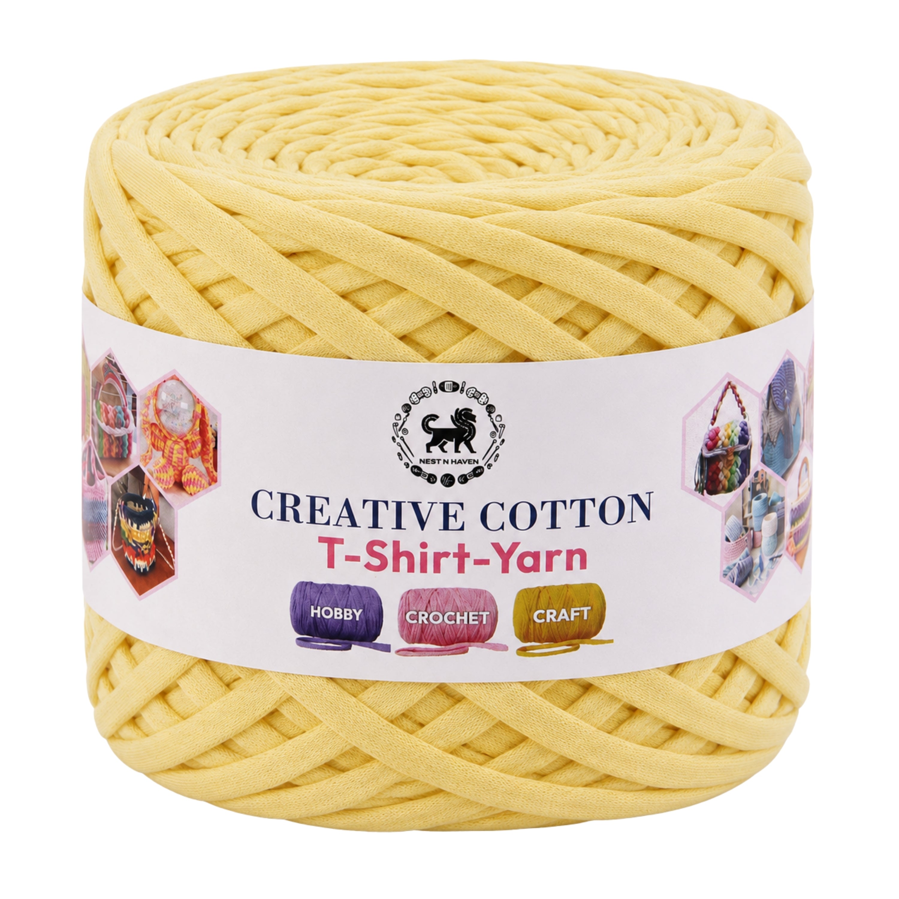 Creative Cotton | T-Shirt Yarn Carpet, Knitting Yarn for Hand Knitting DIY Bags, Baskets, Crocheting Projects 200 GMS (Lemon Yellow)