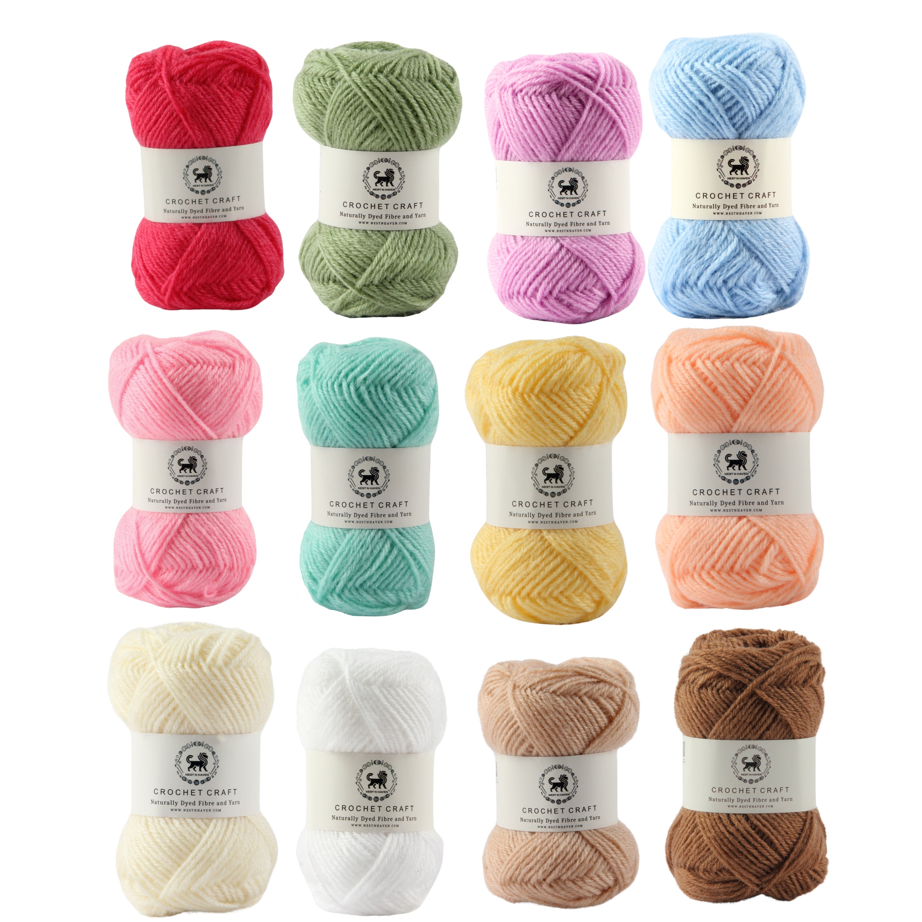 NESTNHAVEN , CrochetCraft , yarn kit , Pack of 12 Wool balls ( 1 ball / 20 Grams) , 240 grams (aprox) , Ultra Premium Luxury wool Yarn in vibrant colors for Crochet, Amigurumi, Embroidery, Toys, Garments, Flowers  (Bright set)