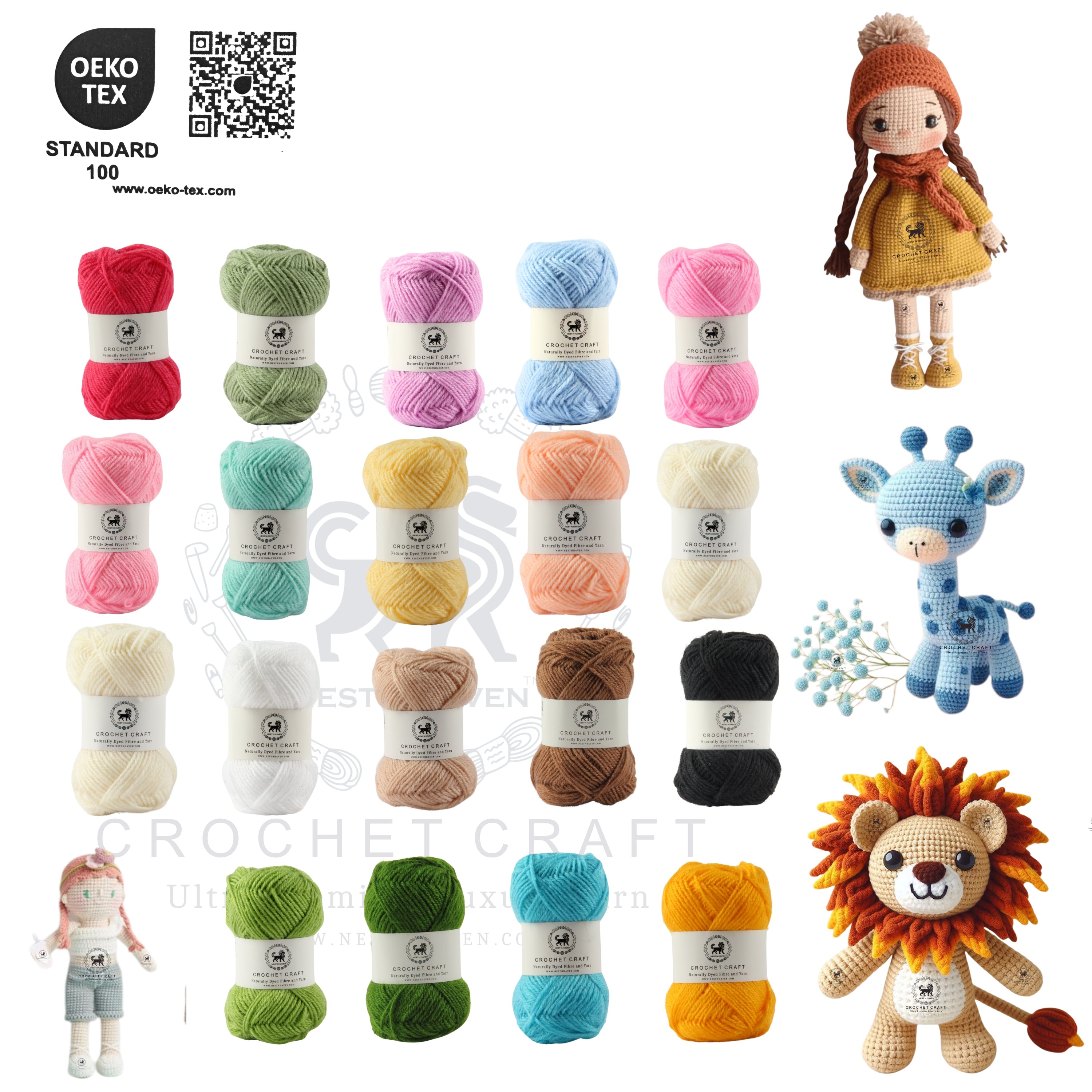 NESTNHAVEN , CrochetCraft , yarn kit , Pack of 18 + 1 Wool balls ( 1 ball / 20 Grams) , 380 grams (aprox) , for Crochet, Amigurumi, Toys, Garments, Flowers ( Light)