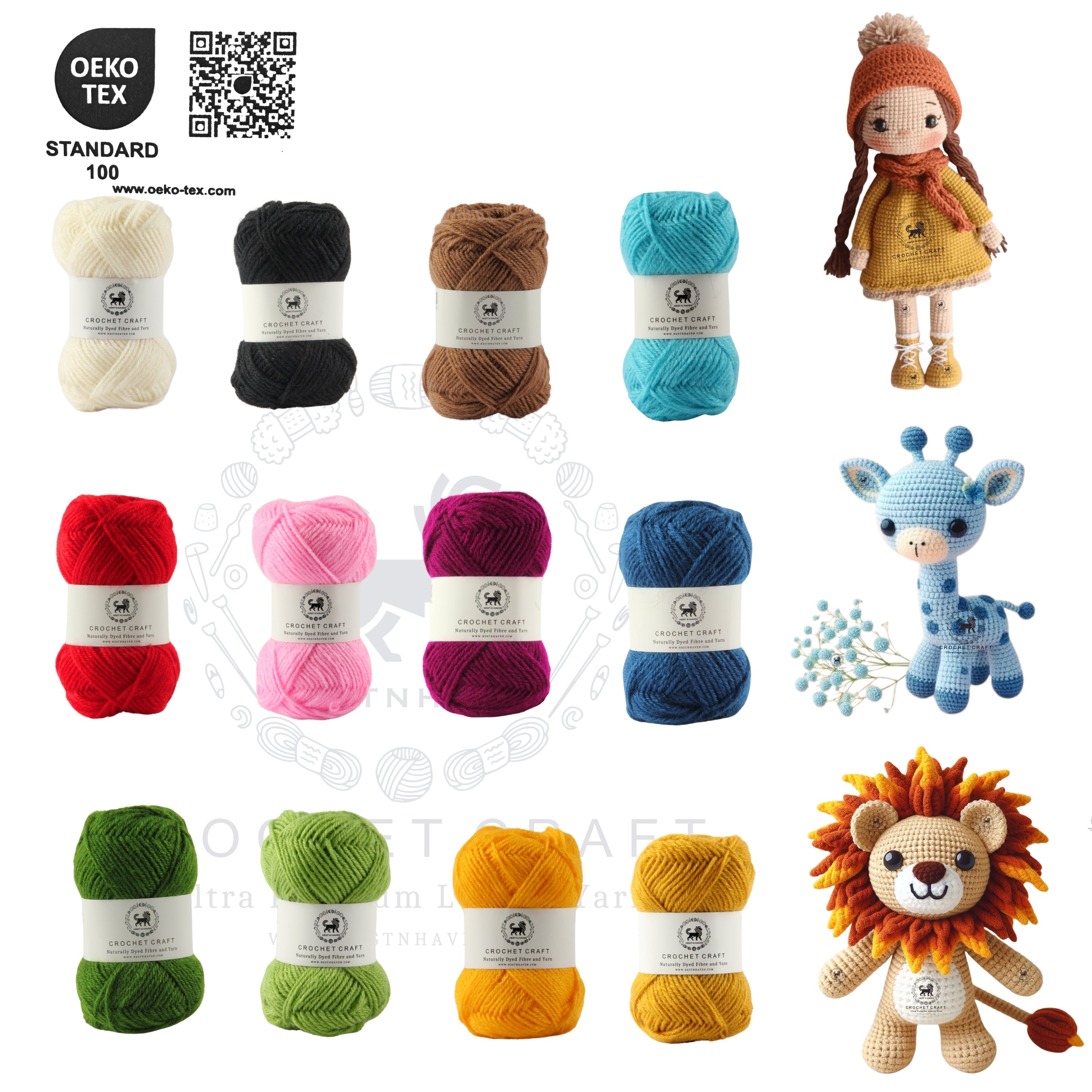 NESTNHAVEN , CrochetCraft , yarn kit , Pack of 12 Wool balls ( 1 ball / 20 Grams) , 240 grams (aprox) , Ultra Premium Luxury wool Yarn in vibrant colors for Crochet, Amigurumi, Embroidery, Toys, Garments, Flowers  (Bright set)