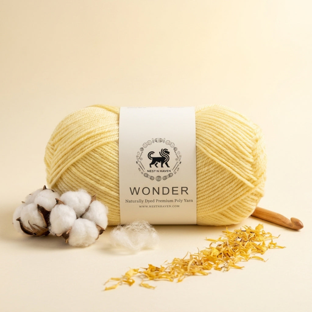 NESTNHAVEN,Wonder,Poly Yarn Supersoft Hand Knitting Wool Ball,(1 Ball/100 Gram Each) Ball Suitable For Craft,Crochet,Amigurumi,Garments,Flowers And Hobby Projects,2 Fine , Shade - Lemon Yellow