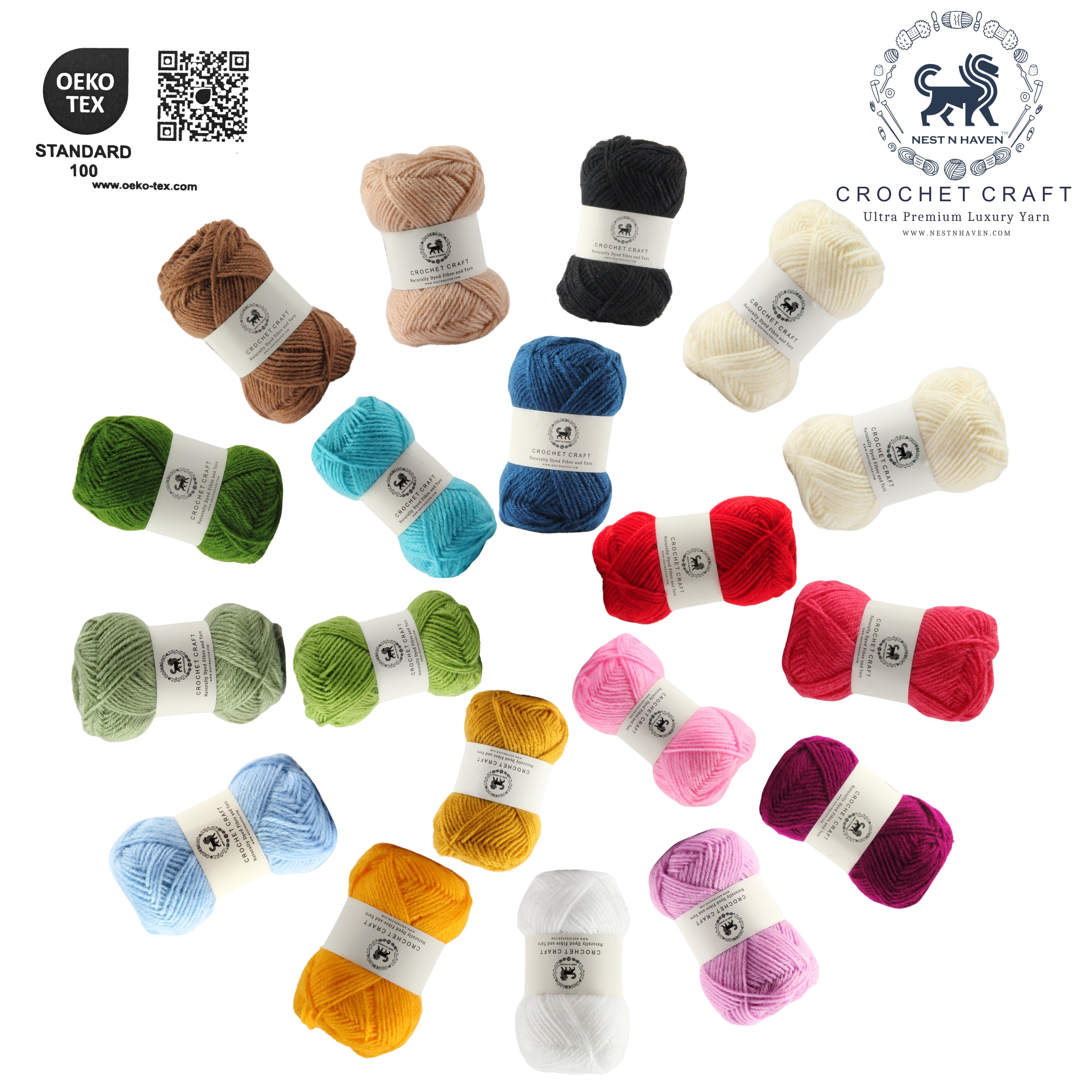 NESTNHAVEN , CrochetCraft , yarn kit , Pack of 18 + 1 Wool balls ( 1 ball / 20 Grams) , 380 grams (aprox) , Ultra Premium Luxury wool Yarn in vibrant colors for Crochet, Amigurumi, Embroidery, Toys, Garments, Flowers  (Set 2 Dark)