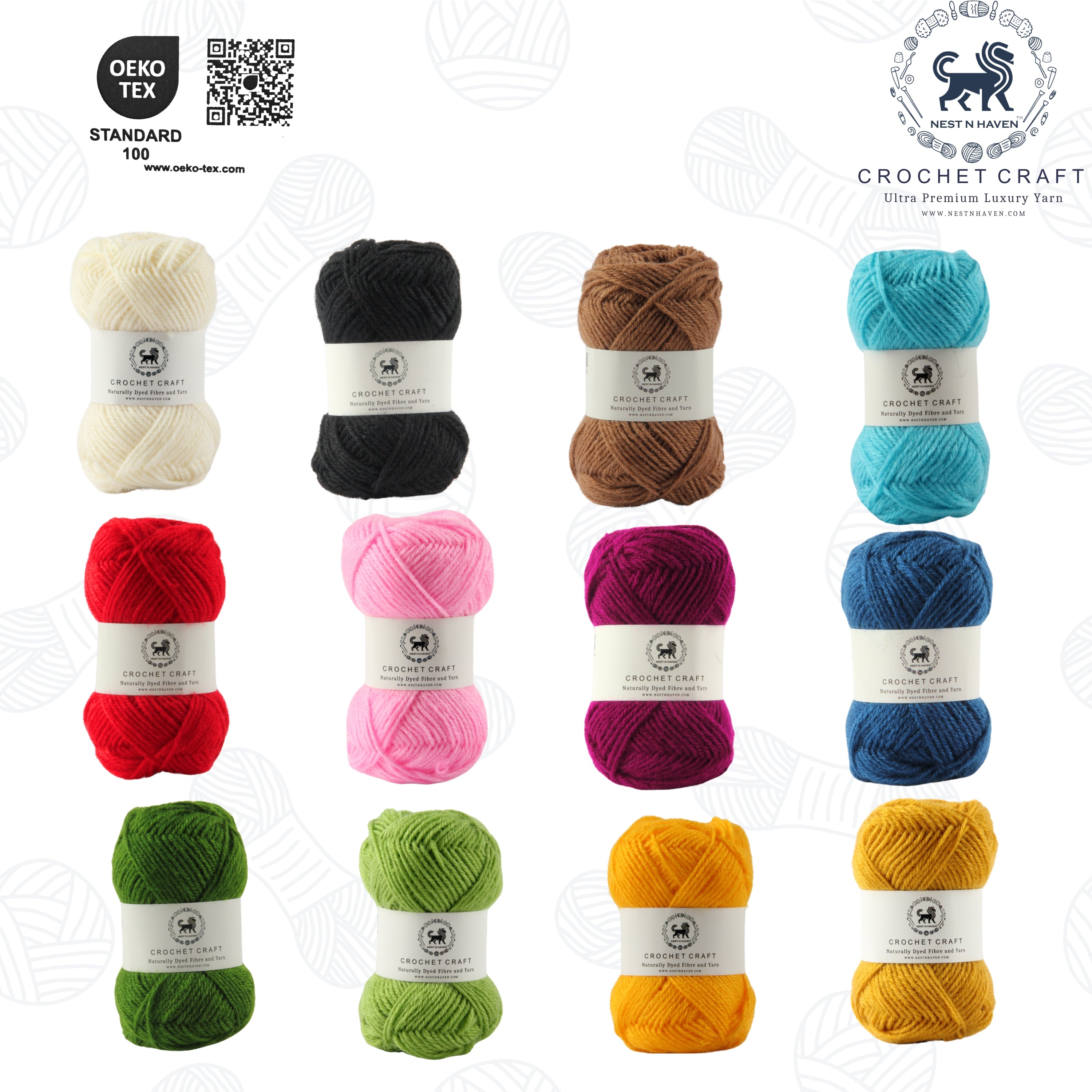 NESTNHAVEN , CrochetCraft , yarn kit , Pack of 12 Wool balls ( 1 ball / 20 Grams) , 240 grams (aprox) , Ultra Premium Luxury wool Yarn in vibrant colors for Crochet, Amigurumi, Embroidery, Toys, Garments, Flowers  (Bright set)