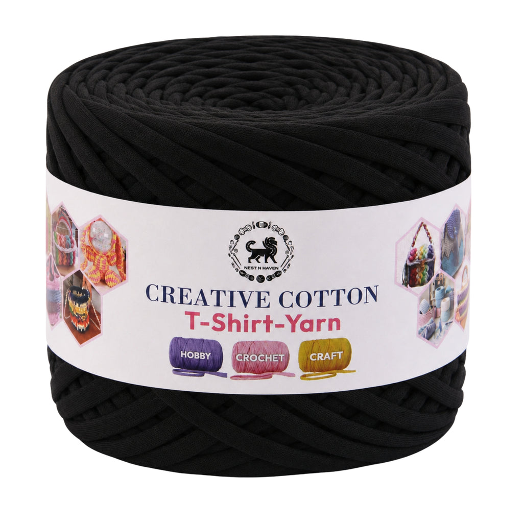 Creative Cotton | T-Shirt Yarn Carpet, Knitting Yarn for Hand Knitting DIY Bags, Baskets, Crocheting Projects 200 GMS (Black)