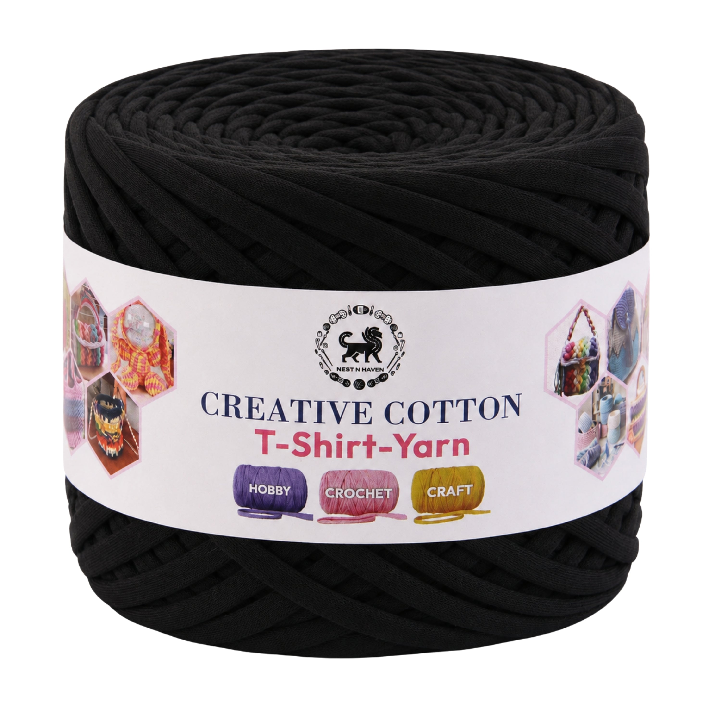 Creative Cotton | T-Shirt Yarn Carpet, Knitting Yarn for Hand Knitting DIY Bags, Baskets, Crocheting Projects 200 GMS (Black)