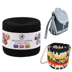 Creative Cotton | T-Shirt Yarn Carpet, Knitting Yarn for Hand Knitting DIY Bags, Baskets, Crocheting Projects 200 GMS (Black)