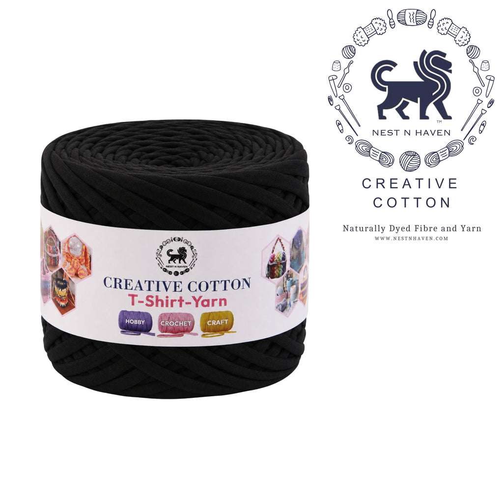 Creative Cotton | T-Shirt Yarn Carpet, Knitting Yarn for Hand Knitting DIY Bags, Baskets, Crocheting Projects 200 GMS (Black)