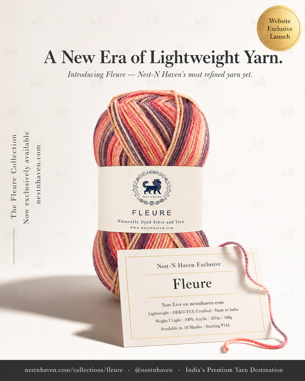 Fleure Yarn SE  – Lightweight Knitting & Crochet acrylic Yarn , 100 grams  | Nest-N Haven | Shade - Berry Sundae