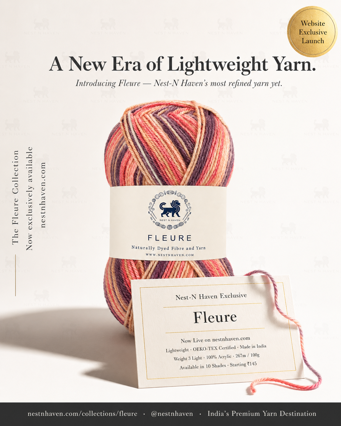 Fleure Yarn SE  – Lightweight Knitting & Crochet acrylic Yarn , 100 grams  | Nest-N Haven | Shade - Berry Sundae