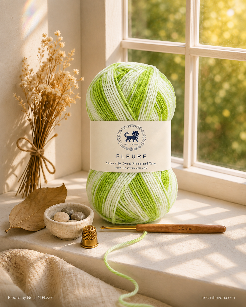 Fleure Yarn SE  – Lightweight Knitting & Crochet acrylic Yarn , 100 grams  | Nest-N Haven | Shade - Green Apple Swirl