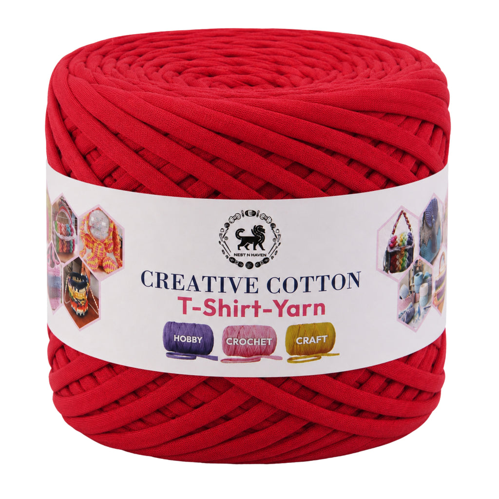 Creative Cotton | T-Shirt Yarn Carpet, Knitting Yarn for Hand Knitting DIY Bags, Baskets, Crocheting Projects 200 GMS ( Red )
