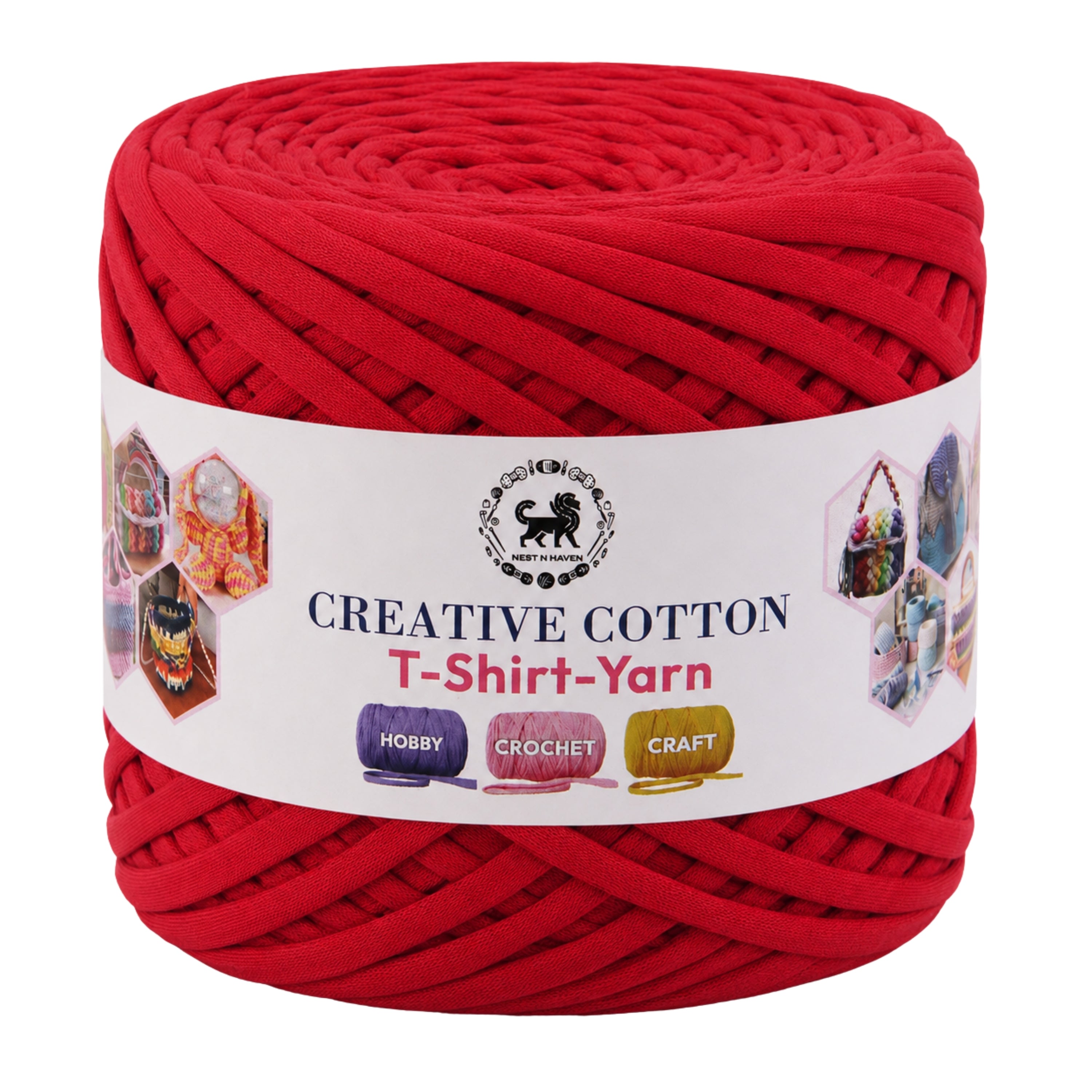 Creative Cotton | T-Shirt Yarn Carpet, Knitting Yarn for Hand Knitting DIY Bags, Baskets, Crocheting Projects 200 GMS ( Red )