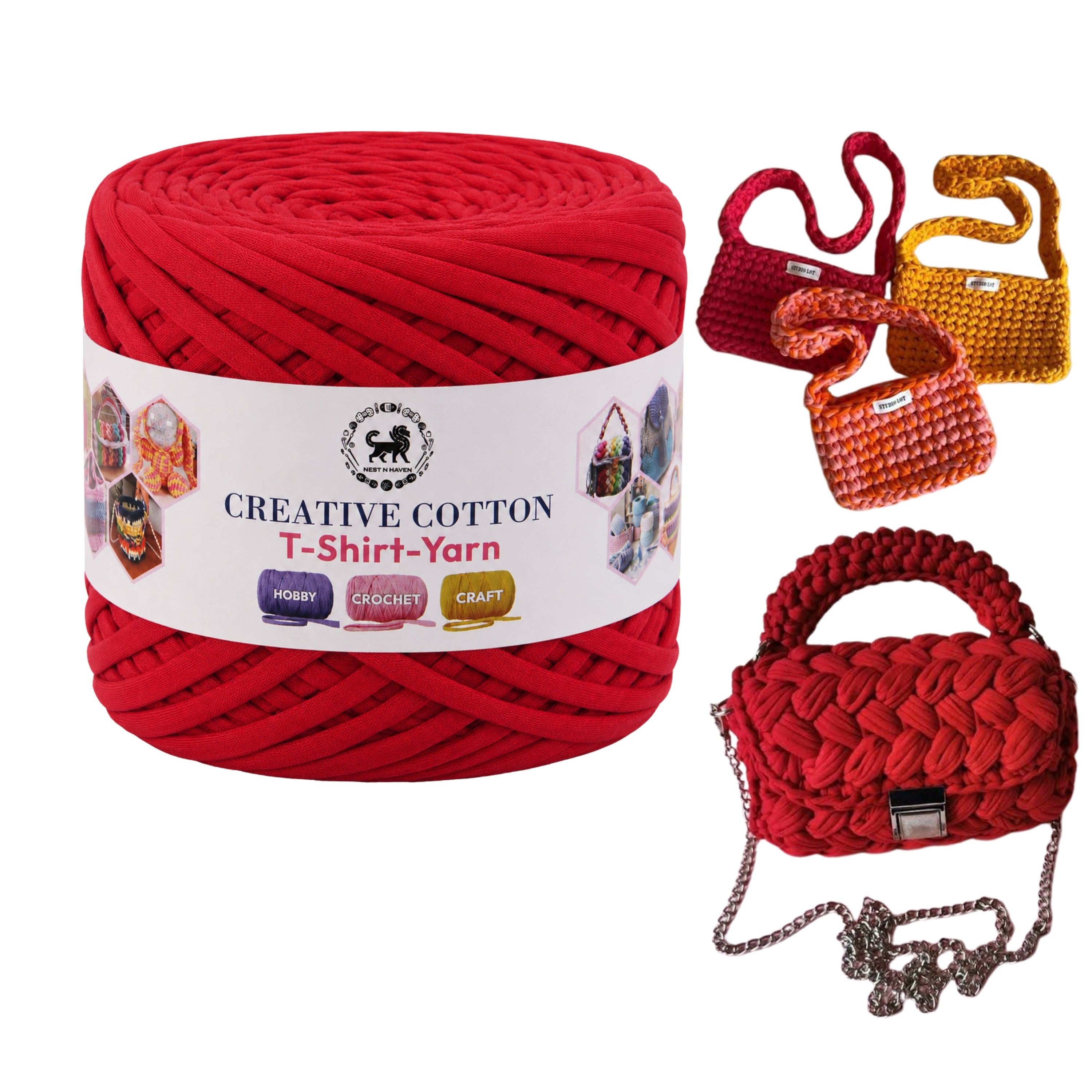 Creative Cotton | T-Shirt Yarn Carpet, Knitting Yarn for Hand Knitting DIY Bags, Baskets, Crocheting Projects 200 GMS ( Red )