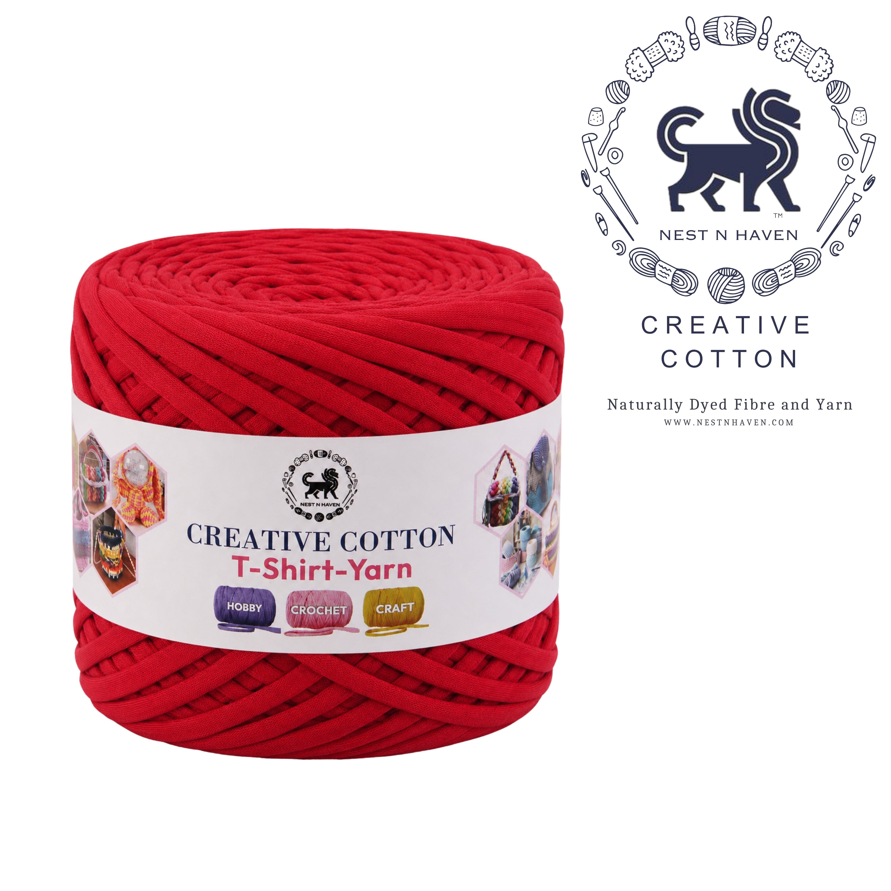 Creative Cotton | T-Shirt Yarn Carpet, Knitting Yarn for Hand Knitting DIY Bags, Baskets, Crocheting Projects 200 GMS ( Red )