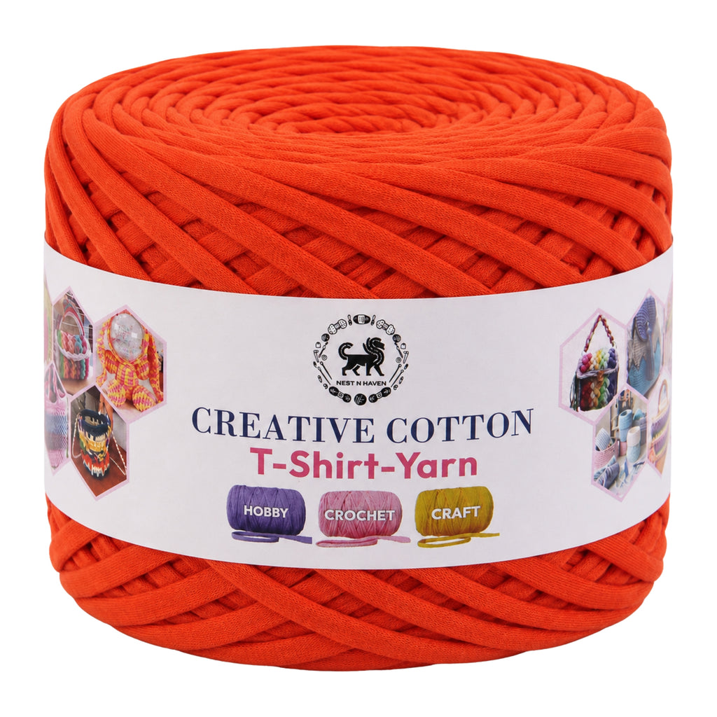 Creative Cotton | T-Shirt Yarn Carpet, Knitting Yarn for Hand Knitting DIY Bags, Baskets, Crocheting Projects 200 GMS ( Orange)