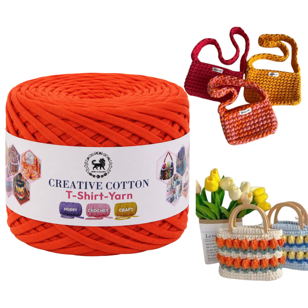 Creative Cotton | T-Shirt Yarn Carpet, Knitting Yarn for Hand Knitting DIY Bags, Baskets, Crocheting Projects 200 GMS ( Orange)
