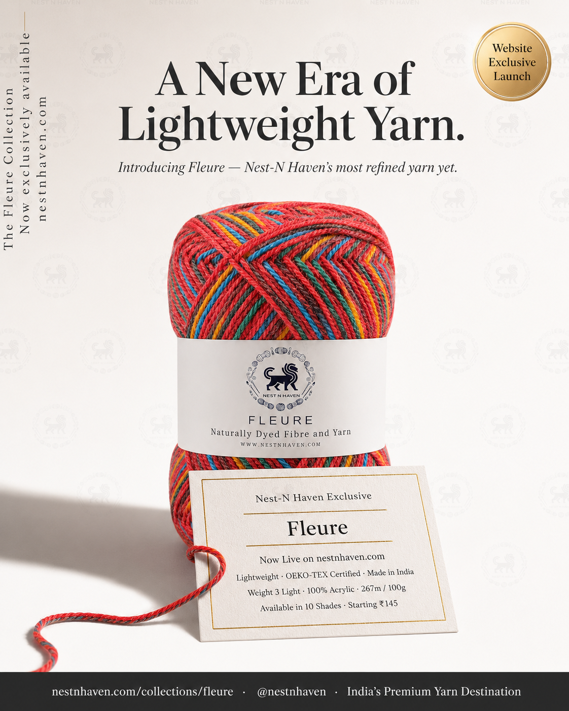 Fleure Yarn – Lightweight Knitting & Crochet acrylic Yarn , 100 grams  | Nest-N Haven | Shade -Red Velvet