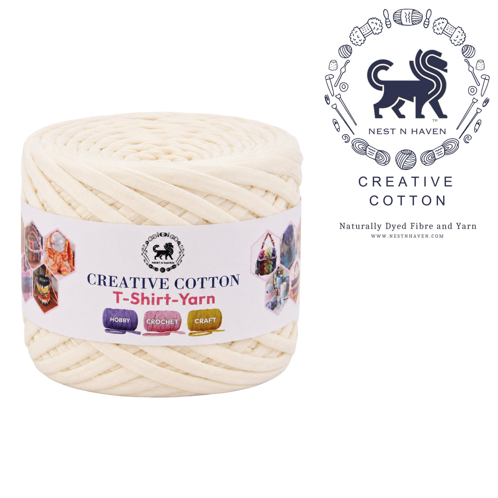 Creative Cotton | T-Shirt Yarn Carpet, Knitting Yarn for Hand Knitting DIY Bags, Baskets, Crocheting Projects 200 GMS (Off-White)