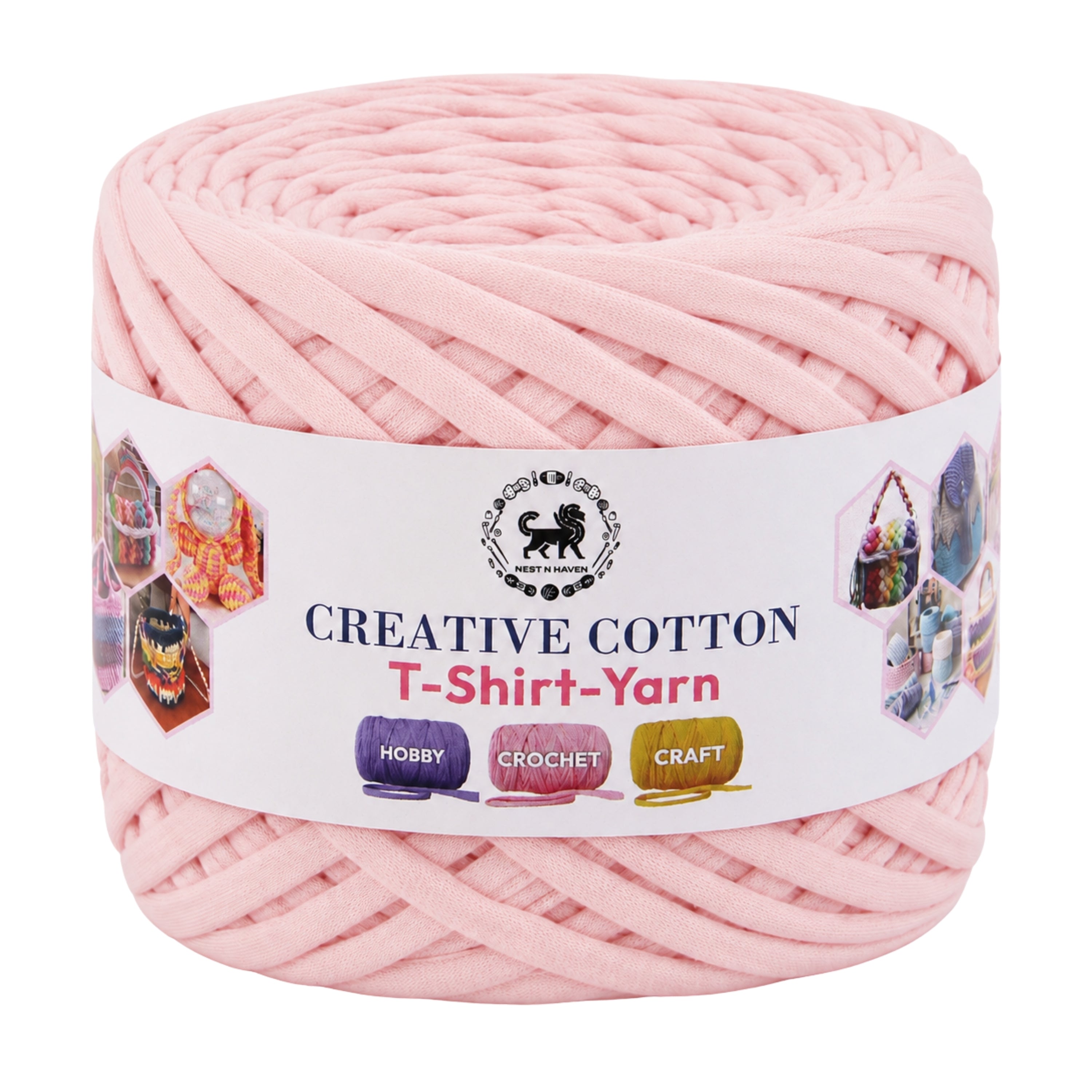 Creative Cotton | T-Shirt Yarn Carpet, Knitting Yarn for Hand Knitting DIY Bags, Baskets, Crocheting Projects 200 GMS (Baby Pink)