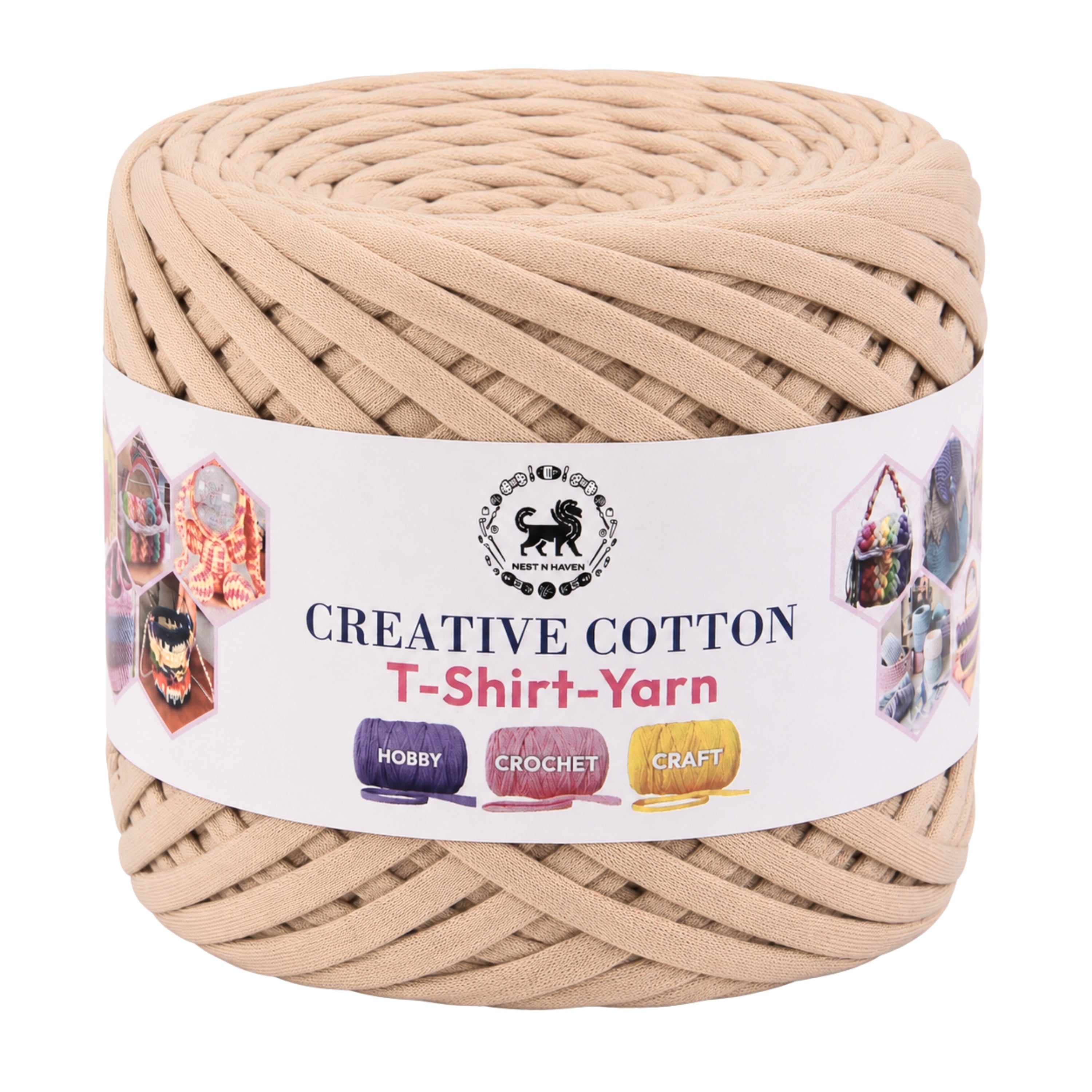 Creative Cotton | T-Shirt Yarn Carpet, Knitting Yarn for Hand Knitting DIY Bags, Baskets, Crocheting Projects 200 GMS (Beige)