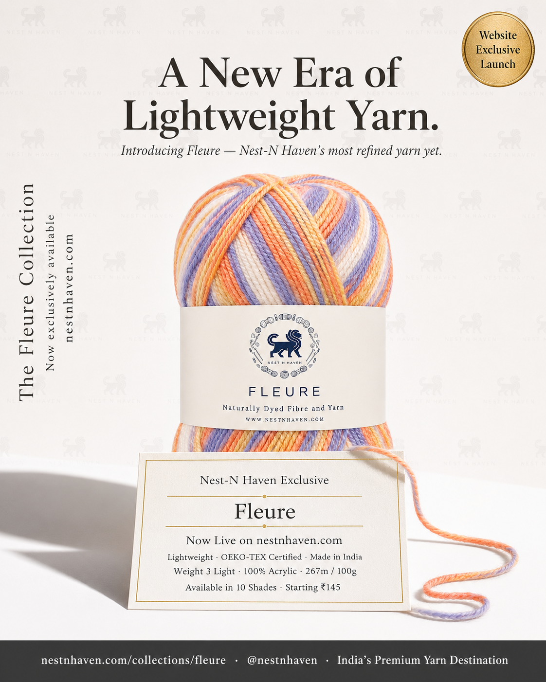 Fleure Yarn  – Lightweight Knitting & Crochet acrylic Yarn , 100 grams  | Nest-N Haven | Shade - Sunrise Sundae