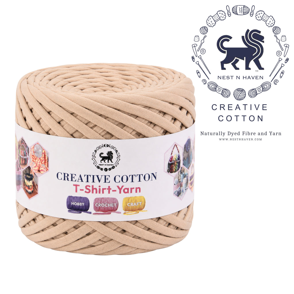 Creative Cotton | T-Shirt Yarn Carpet, Knitting Yarn for Hand Knitting DIY Bags, Baskets, Crocheting Projects 200 GMS (Beige)