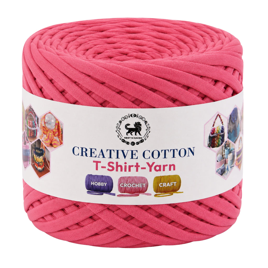 Creative Cotton | T-Shirt Yarn Carpet, Knitting Yarn for Hand Knitting DIY Bags, Baskets, Crocheting Projects 200 GMS (Pink)