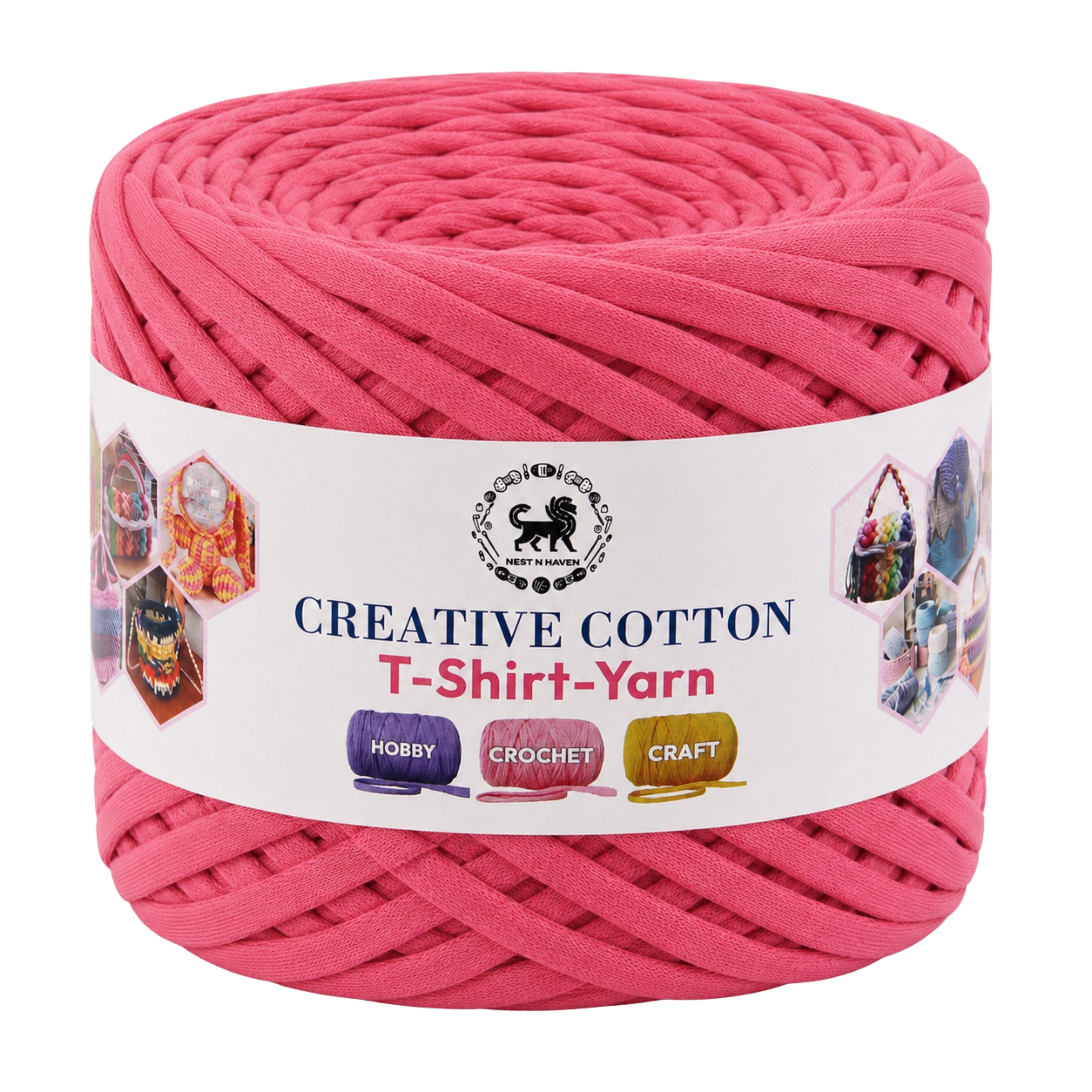 Creative Cotton | T-Shirt Yarn Carpet, Knitting Yarn for Hand Knitting DIY Bags, Baskets, Crocheting Projects 200 GMS (Pink)