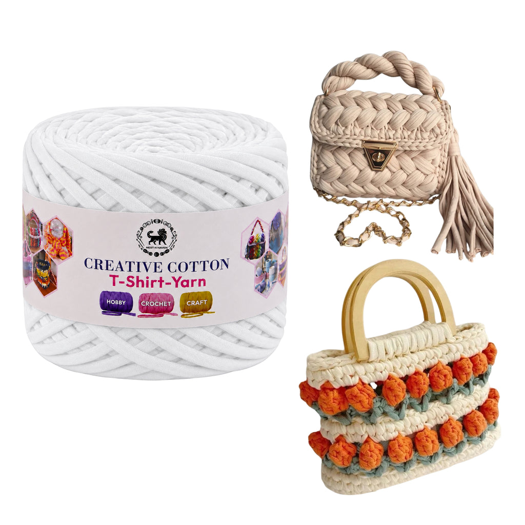 Creative Cotton | T-Shirt Yarn Carpet, Knitting Yarn for Hand Knitting DIY Bags, Baskets, Crocheting Projects 200 GMS ( White )