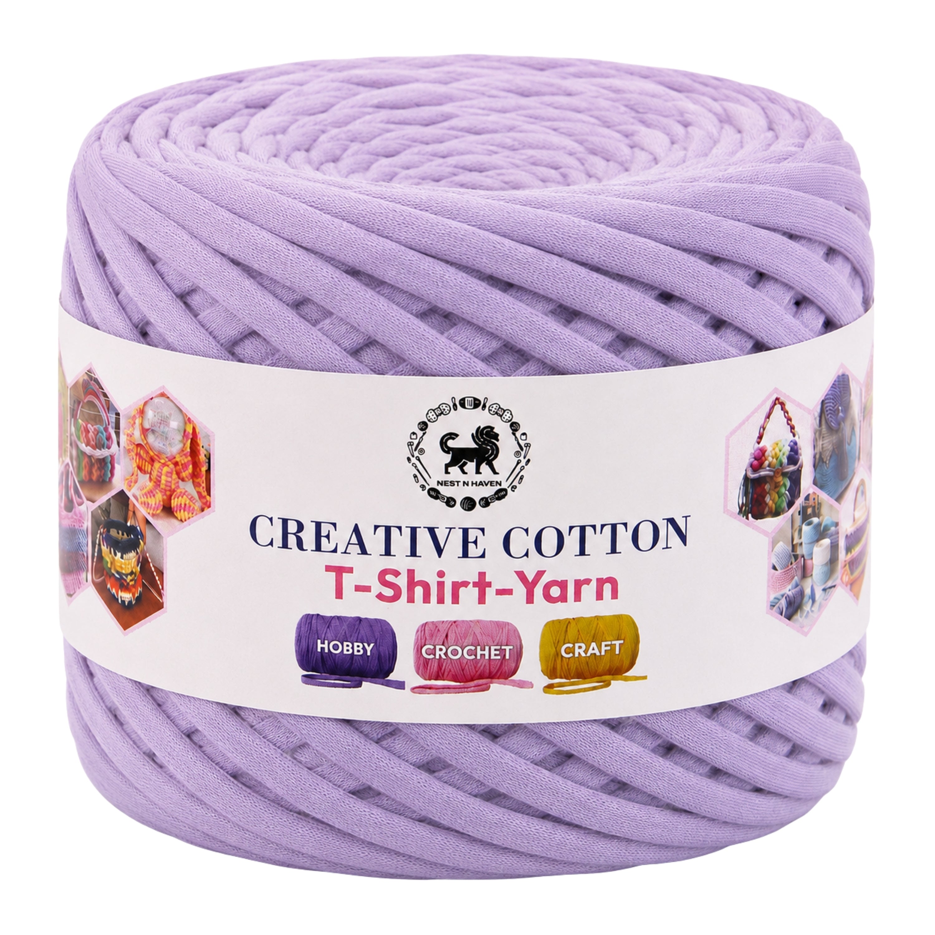 Creative Cotton | T-Shirt Yarn Carpet, Knitting Yarn for Hand Knitting DIY Bags, Baskets, Crocheting Projects 200 GMS (Lilac)