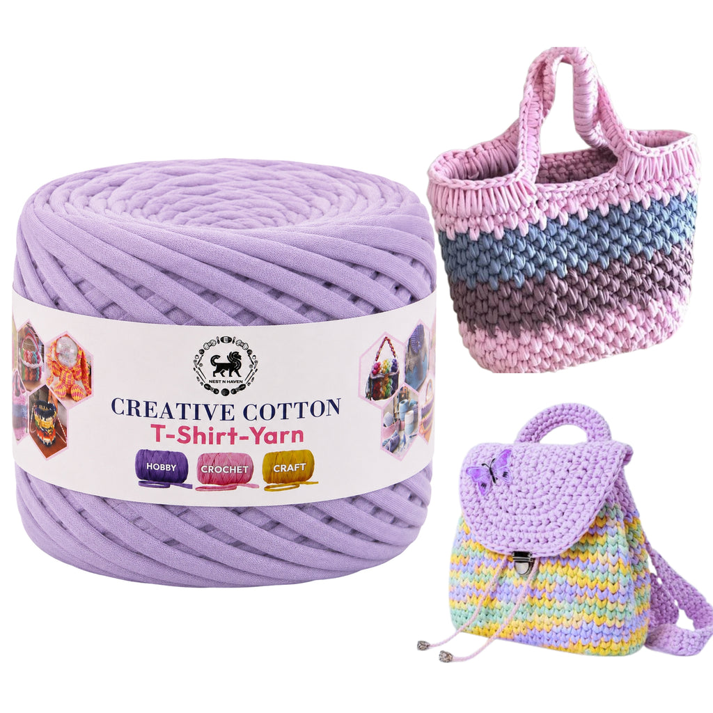 Creative Cotton | T-Shirt Yarn Carpet, Knitting Yarn for Hand Knitting DIY Bags, Baskets, Crocheting Projects 200 GMS (Lilac)