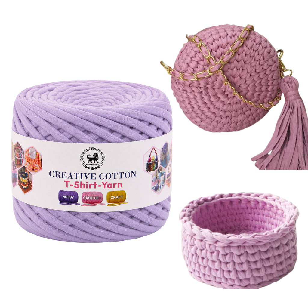 Creative Cotton | T-Shirt Yarn Carpet, Knitting Yarn for Hand Knitting DIY Bags, Baskets, Crocheting Projects 200 GMS (Lilac)