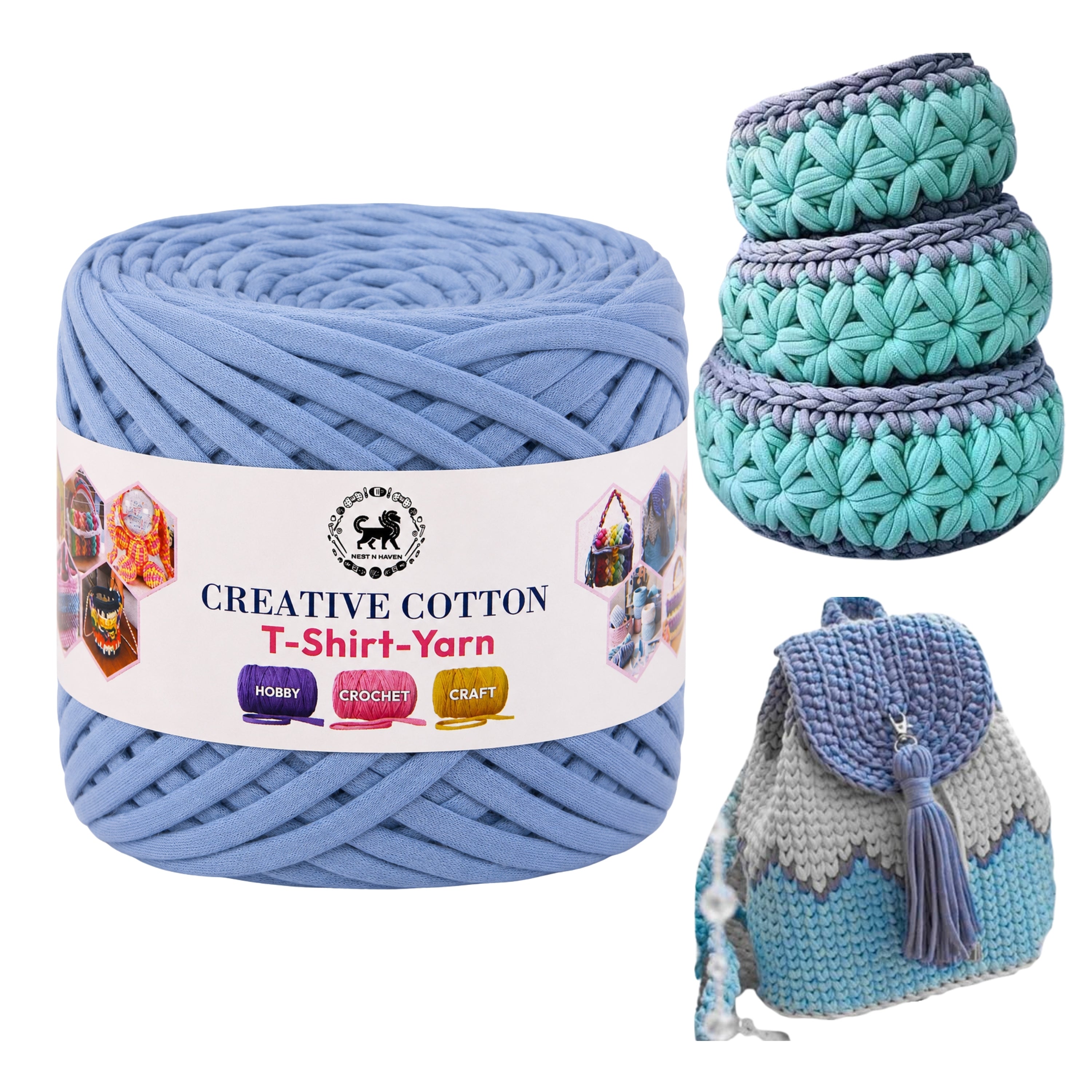 Creative Cotton | T-Shirt Yarn Carpet, Knitting Yarn for Hand Knitting DIY Bags, Baskets, Crocheting Projects 200 GMS (Utramarine Blue )