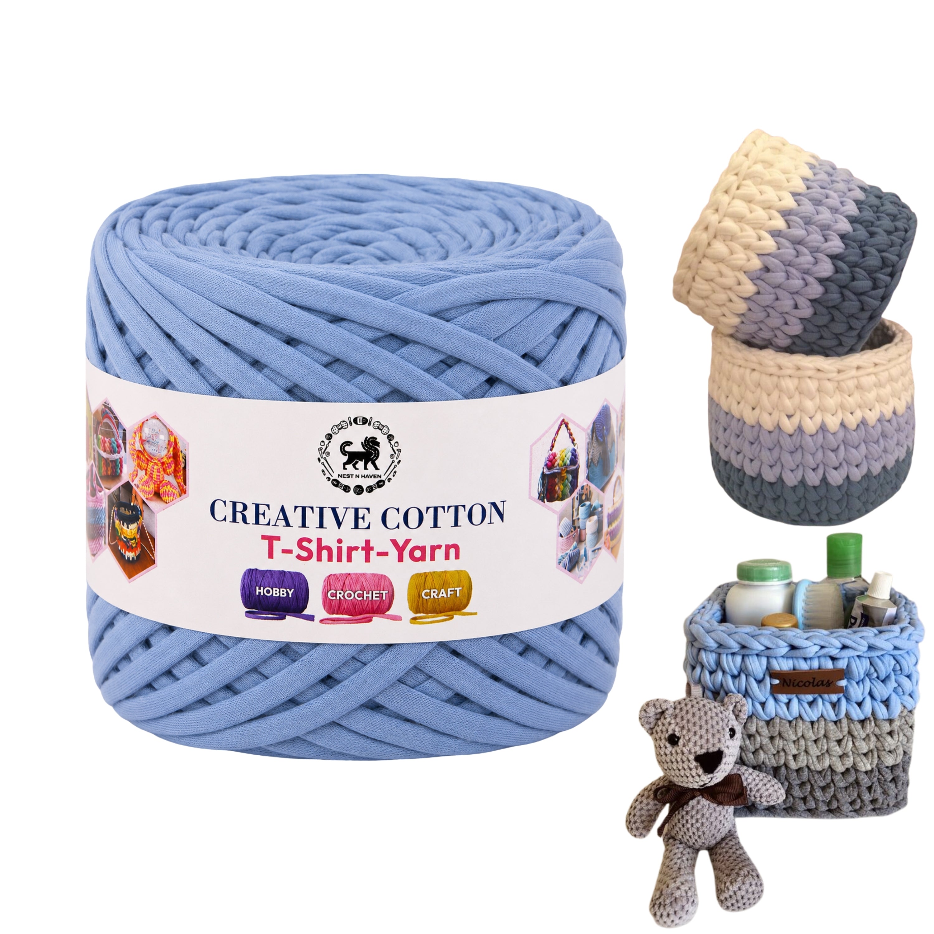 Creative Cotton | T-Shirt Yarn Carpet, Knitting Yarn for Hand Knitting DIY Bags, Baskets, Crocheting Projects 200 GMS (Utramarine Blue )