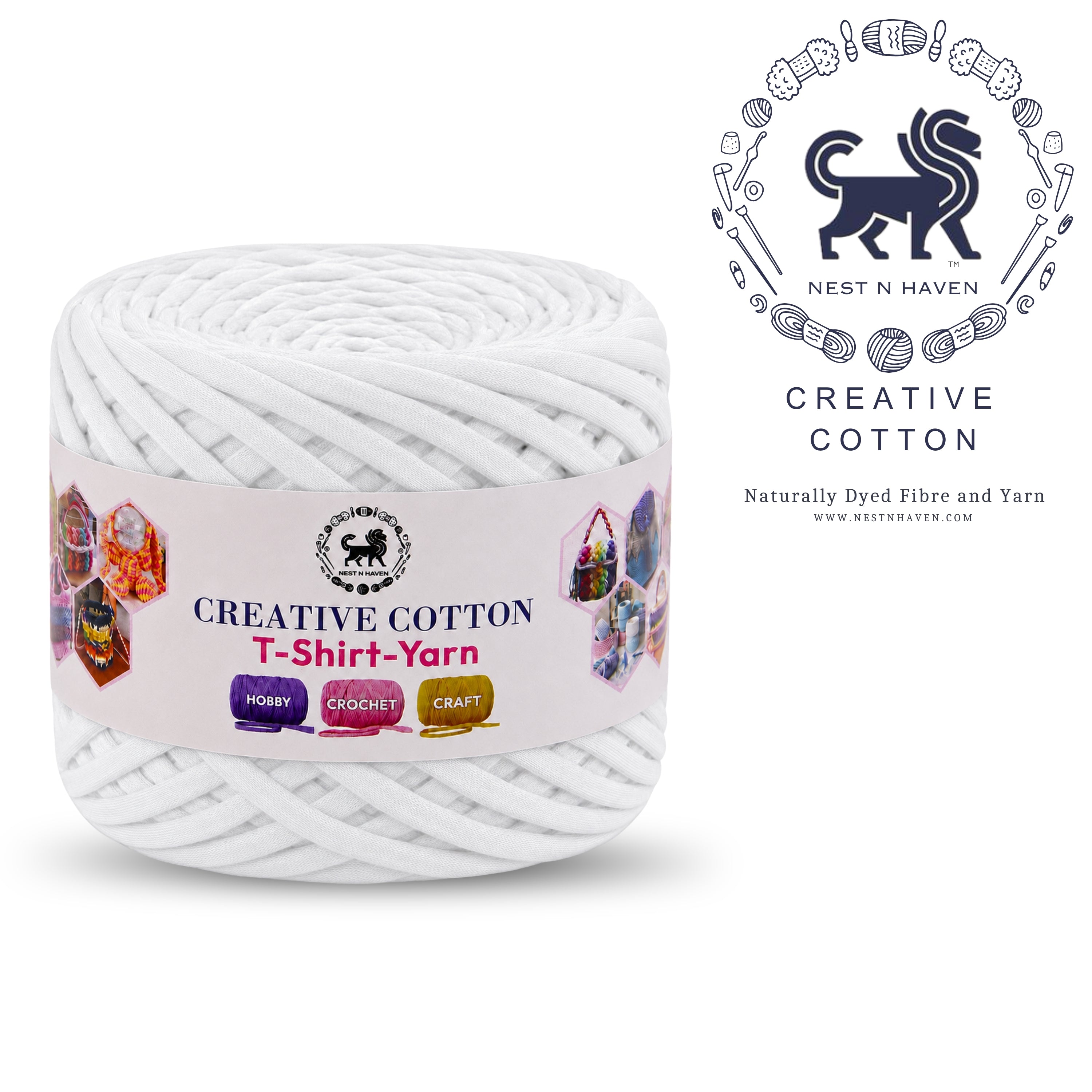 Creative Cotton | T-Shirt Yarn Carpet, Knitting Yarn for Hand Knitting DIY Bags, Baskets, Crocheting Projects 200 GMS ( White )