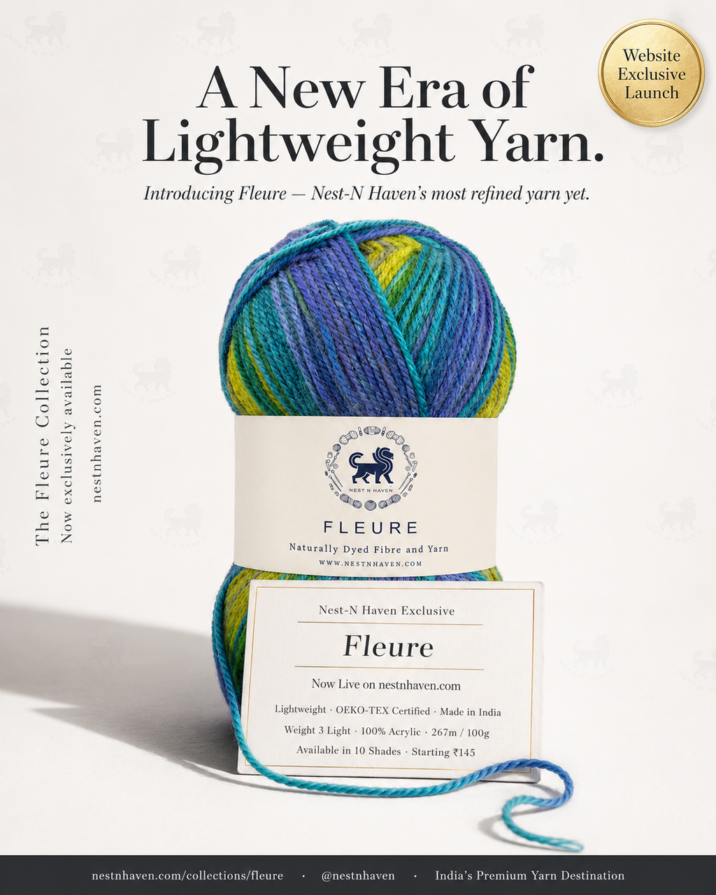 Fleure Yarn SE  – Lightweight Knitting & Crochet acrylic Yarn , 100 grams  | Nest-N Haven | Shade - Peacock Green Prism