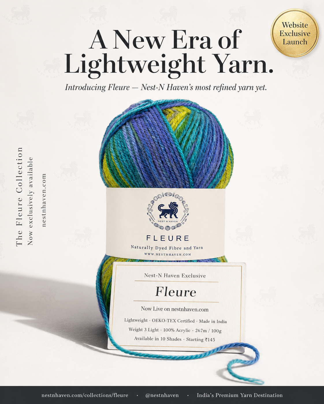 Fleure Yarn SE  – Lightweight Knitting & Crochet acrylic Yarn , 100 grams  | Nest-N Haven | Shade - Peacock Green Prism