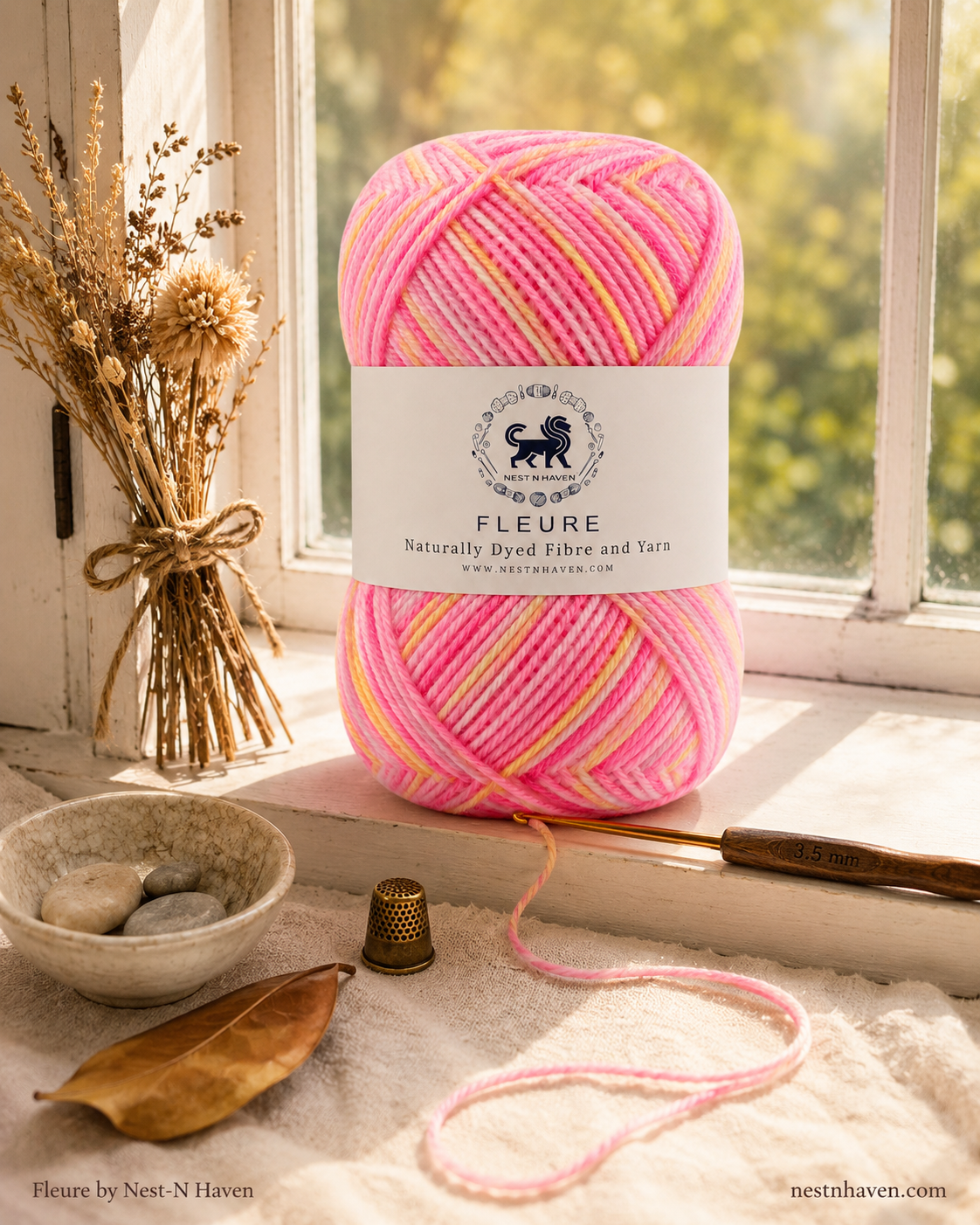 Fleure Yarn – Lightweight Knitting & Crochet acrylic Yarn , 100 grams  | Nest-N Haven | Shade - pink yellow flemingo