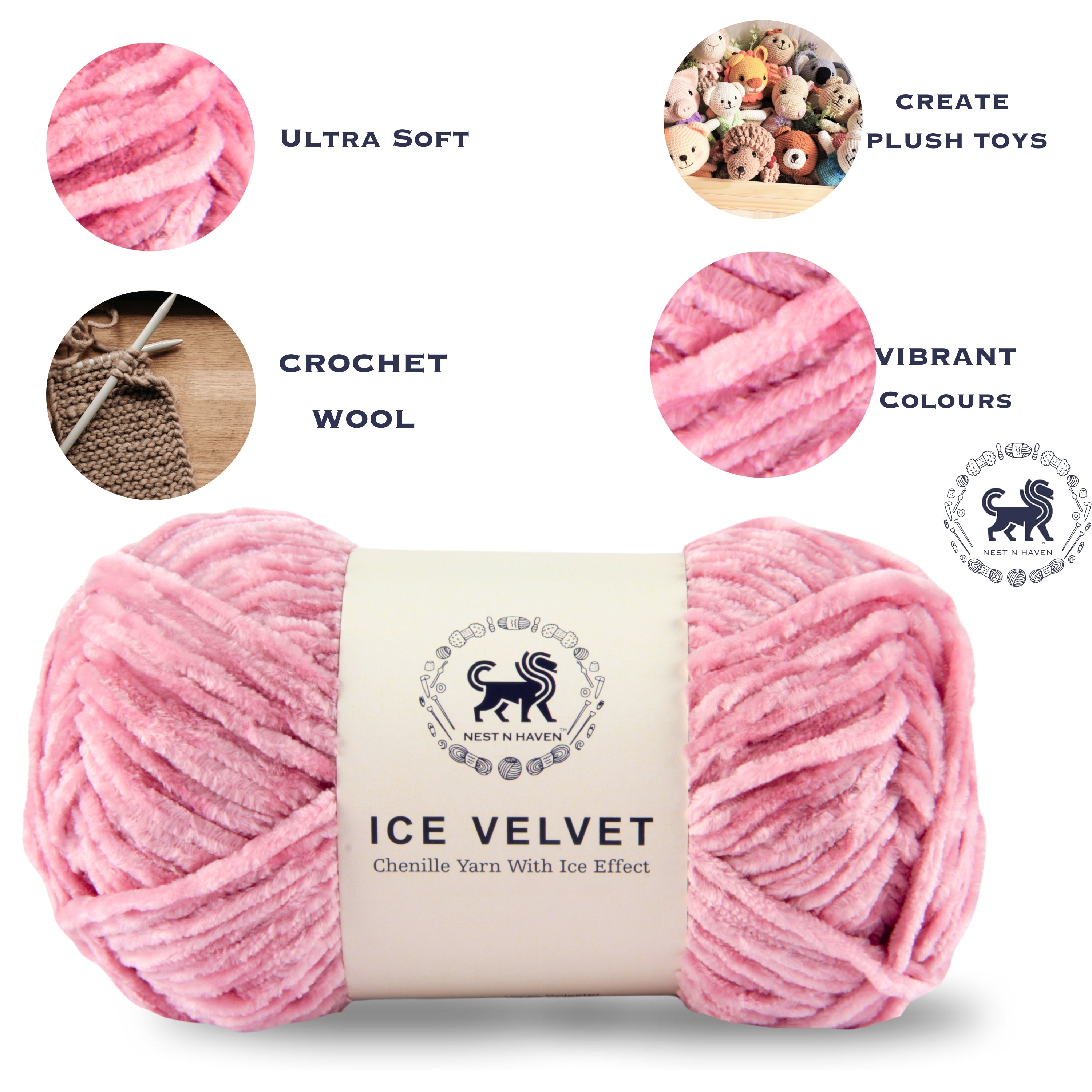 Ice Velvet Yarn, Chenille Supersoft Hand Knitting yarn Ball: (100 Gram) Baby Pink
