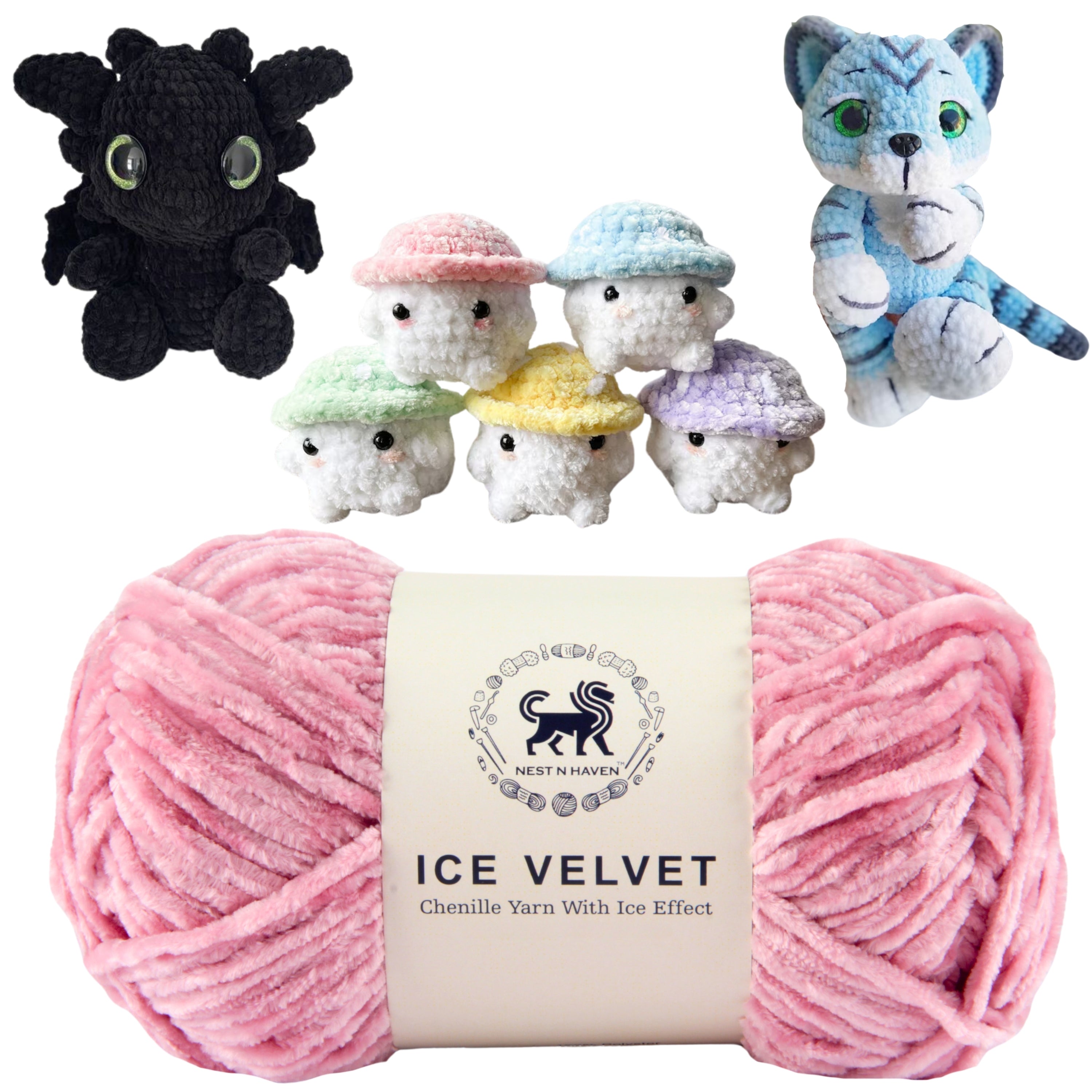 Ice Velvet Yarn, Chenille Supersoft Hand Knitting yarn Ball: (100 Gram) Baby Pink