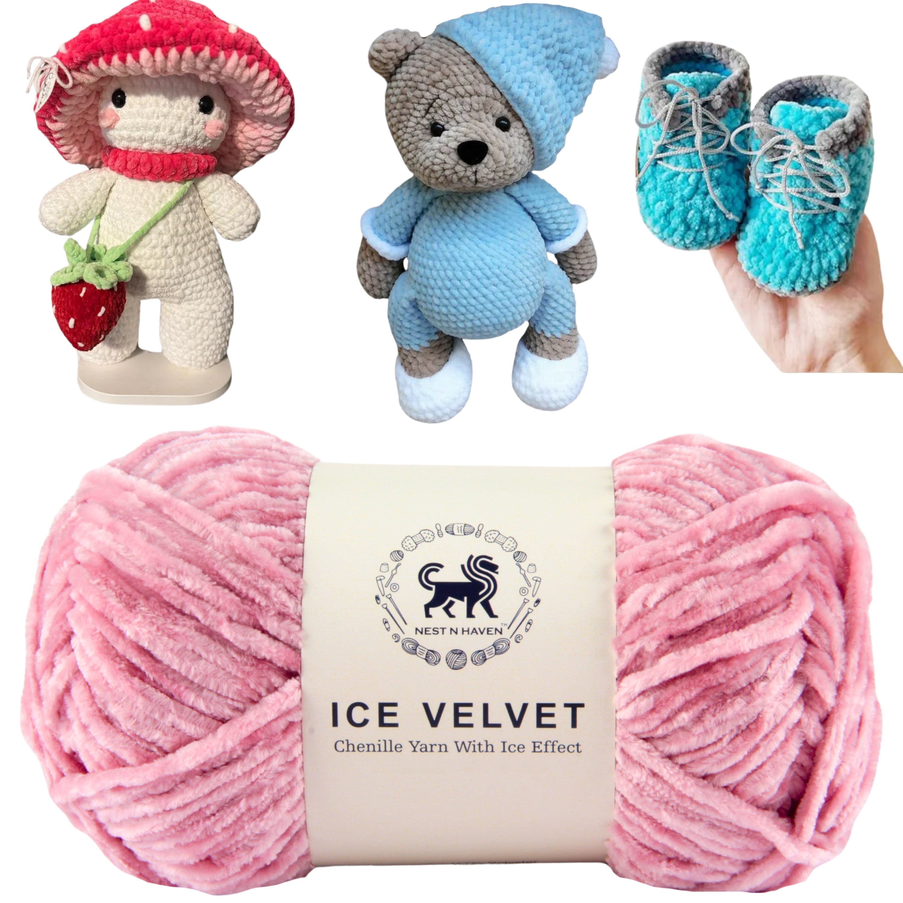 Ice Velvet Yarn, Chenille Supersoft Hand Knitting yarn Ball: (100 Gram) Baby Pink