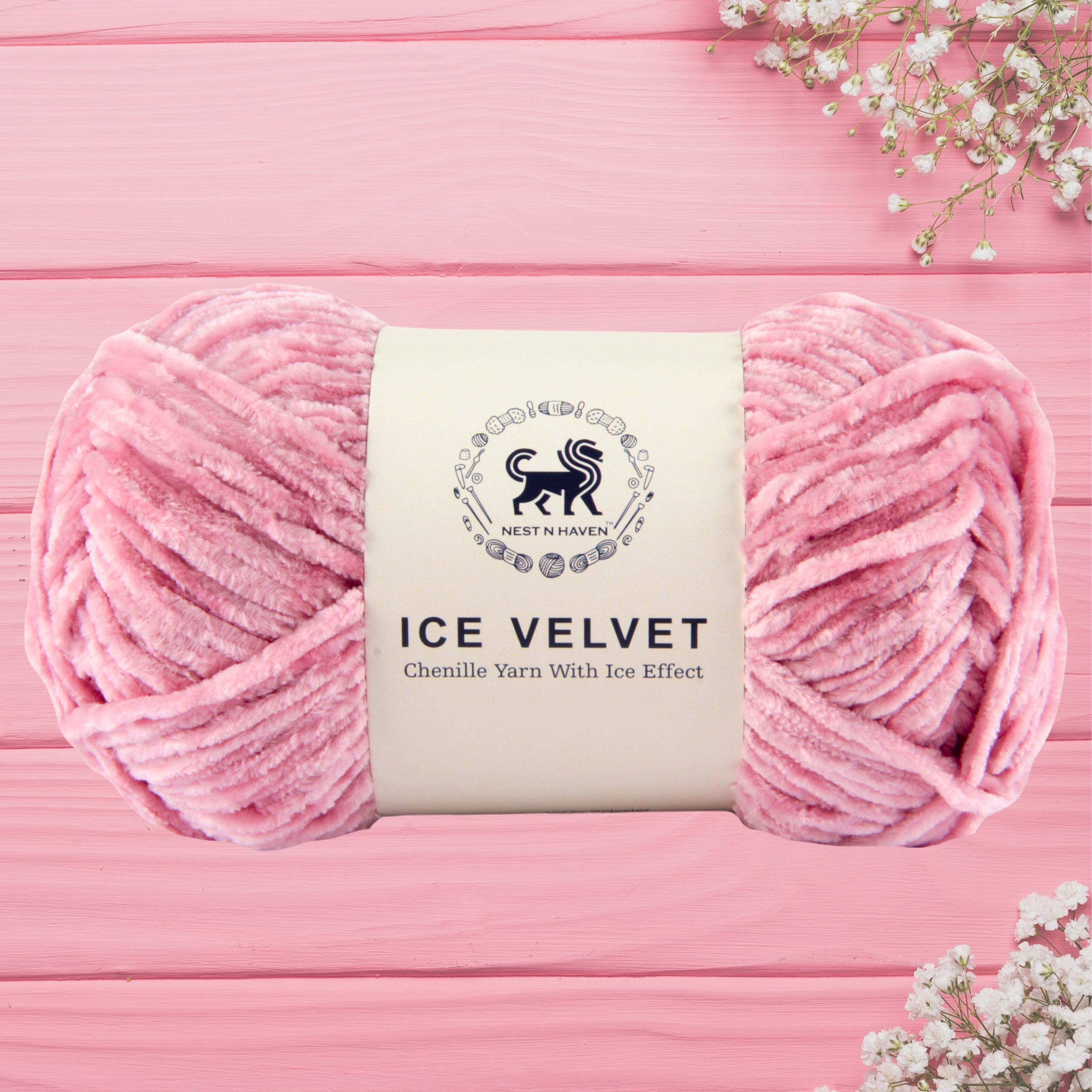 Ice Velvet Yarn, Chenille Supersoft Hand Knitting yarn Ball: (100 Gram) Baby Pink